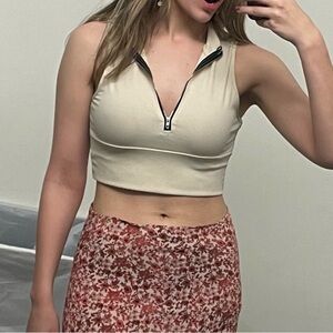 Beige zip crop top